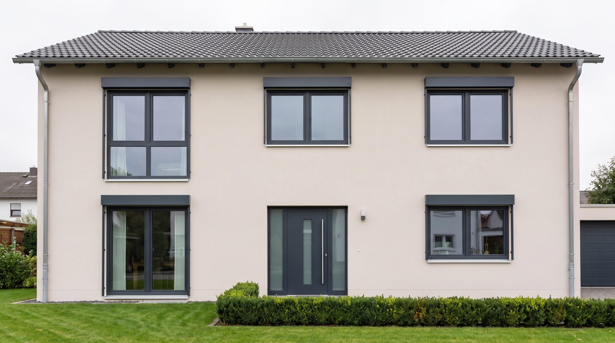 Sanierte Fassade mit neuen Fenstern