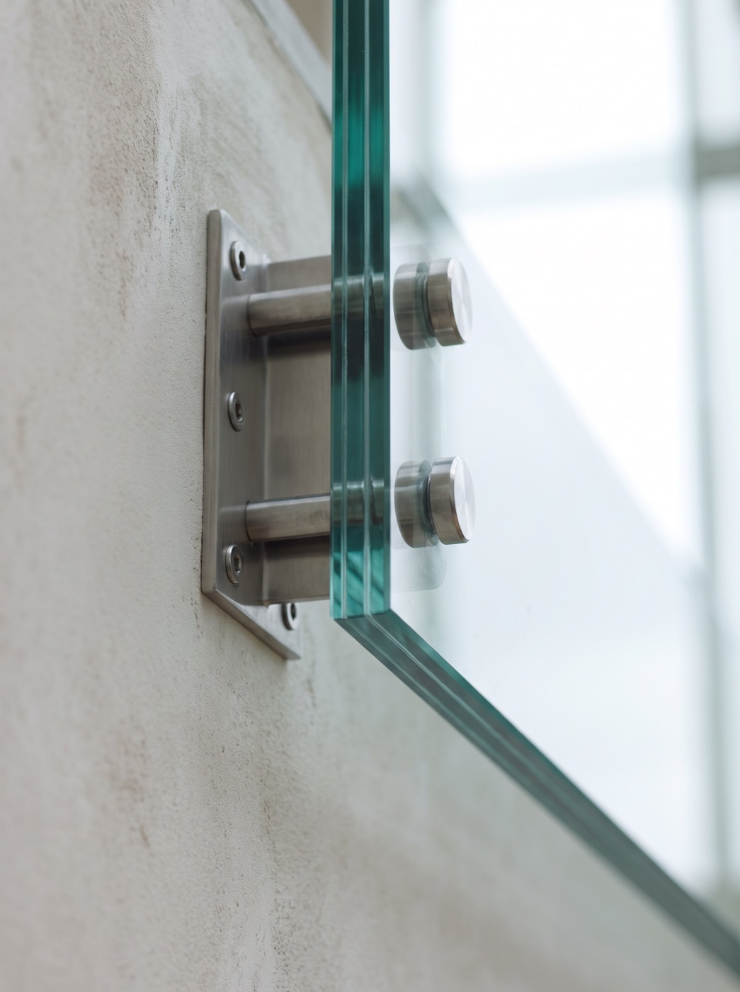 Detailaufnahme der Halterung eines Glasvordachs