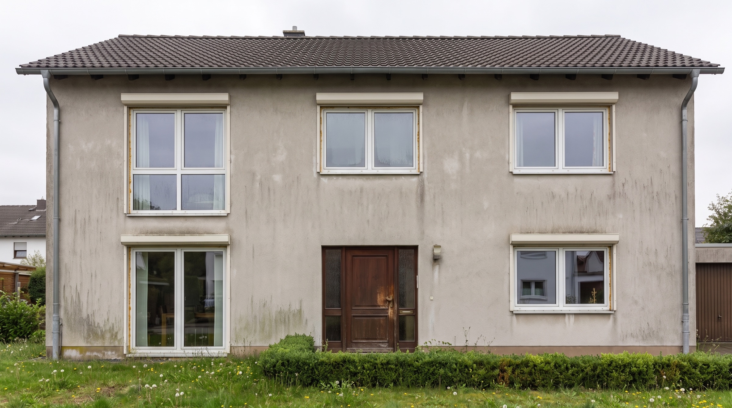 Hausfassade mit alten Fenstern
